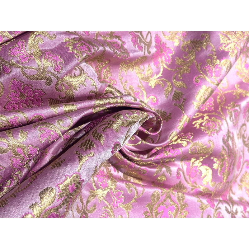 Silk Brocade fabric with gold jacquard 44" wide BRO1019 available in 2 colors pink and mint pink