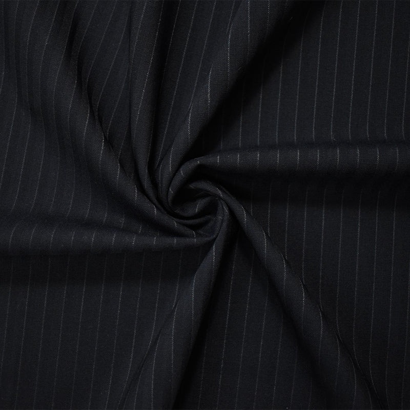 9 YD PC-Black-Gray-Navy Wool Rayon Stripe Woven Shirting Fabric