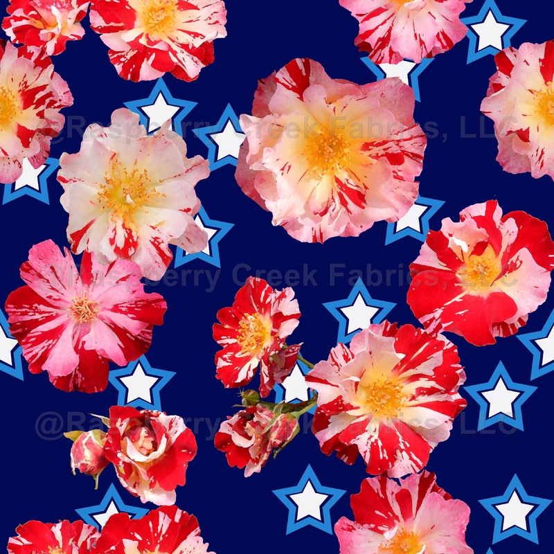 Red White Roses and Stars on Midnight Blue