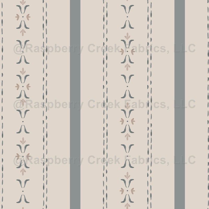 Scandinavian Floral Stripe Vintage Modern Green Cream