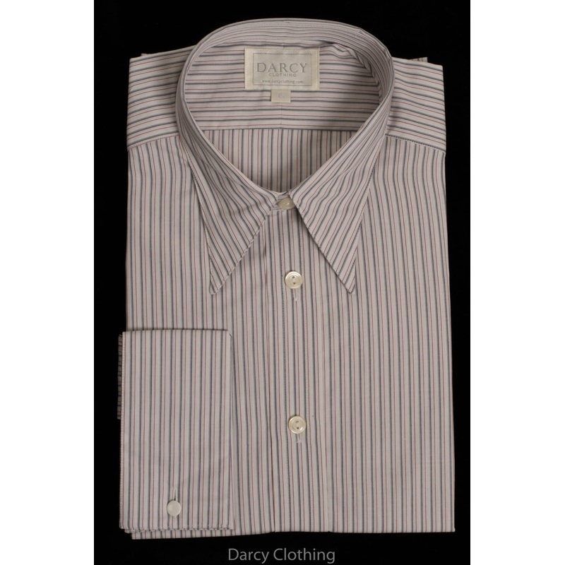 Replica Striped Fabric Spearpoint Collar Shirt | Permanent Stock (SH190R) - Colour 62 - Burgundy & Grey Stripe