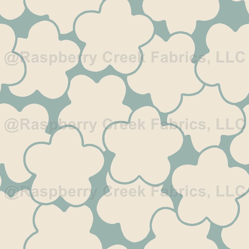 Retro Bud Blossom Cream & Mist Blue Modern Floral