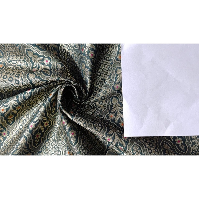 Silk Brocade Fabric jacquard 44" wide BRO973 available in 4 colors black/ green/royal and mulberry Black