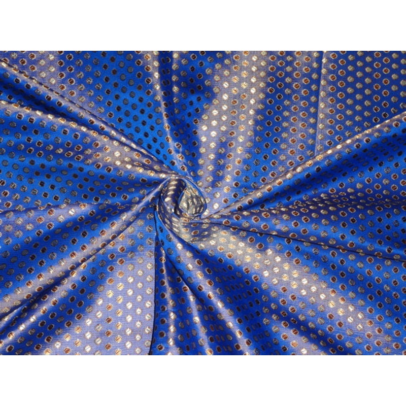 SILK BROCADE FABRIC METALLIC BLUE,GOLD X BROWN COLOR 44"INCH
