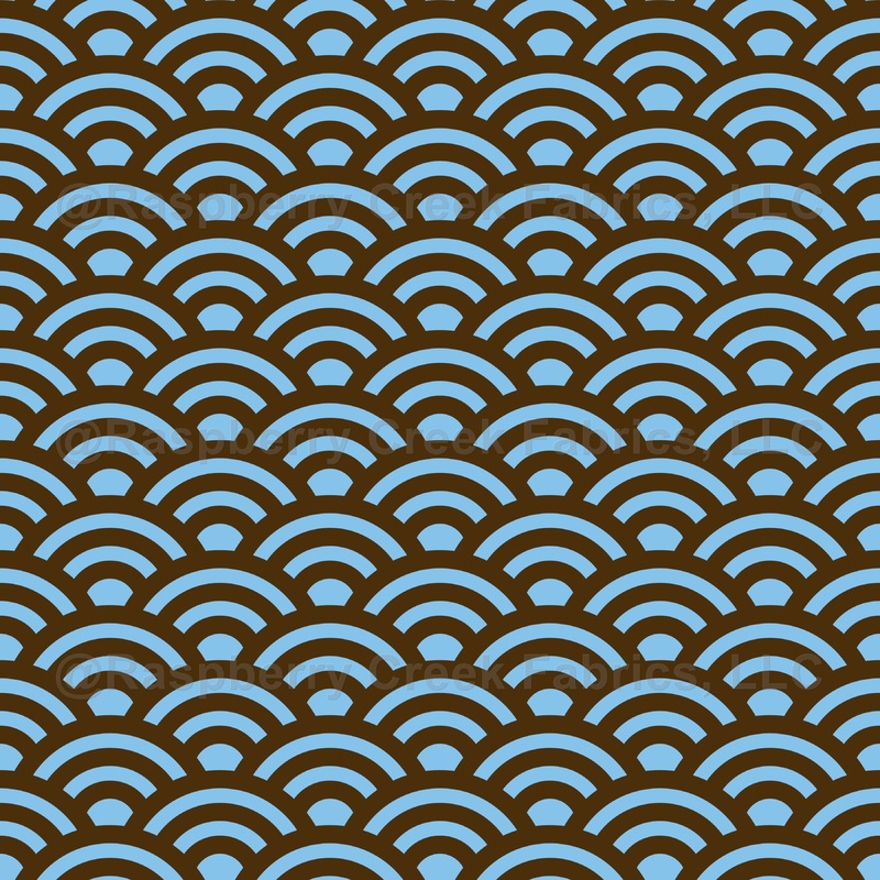 Seigaiha, Waves, Traditional Japanese Pattern, Brown and Baby Blue