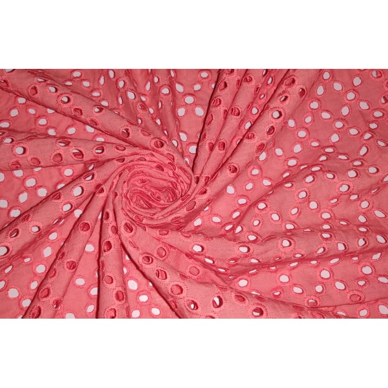 100 % Cotton Eyelet Embroidered Fabric 44" wide available in 3 colors CORAL 44", YELLOW 44"AND WHITE58" WHITE IVORY 58"