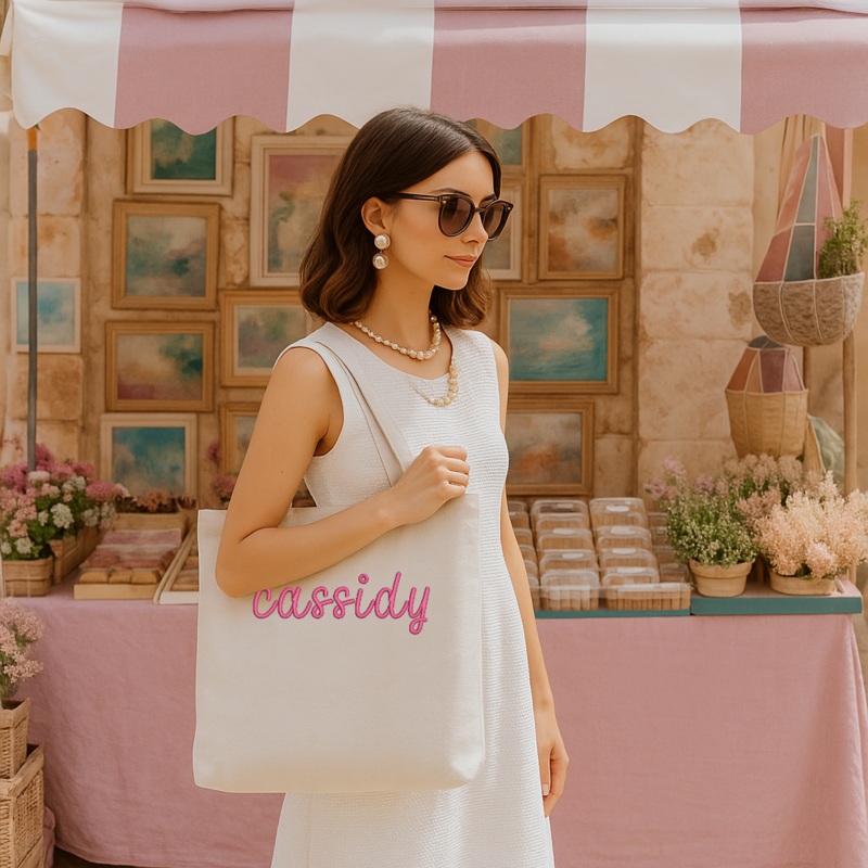 Personalized Tote Bag - Embroidered With Name or Words White