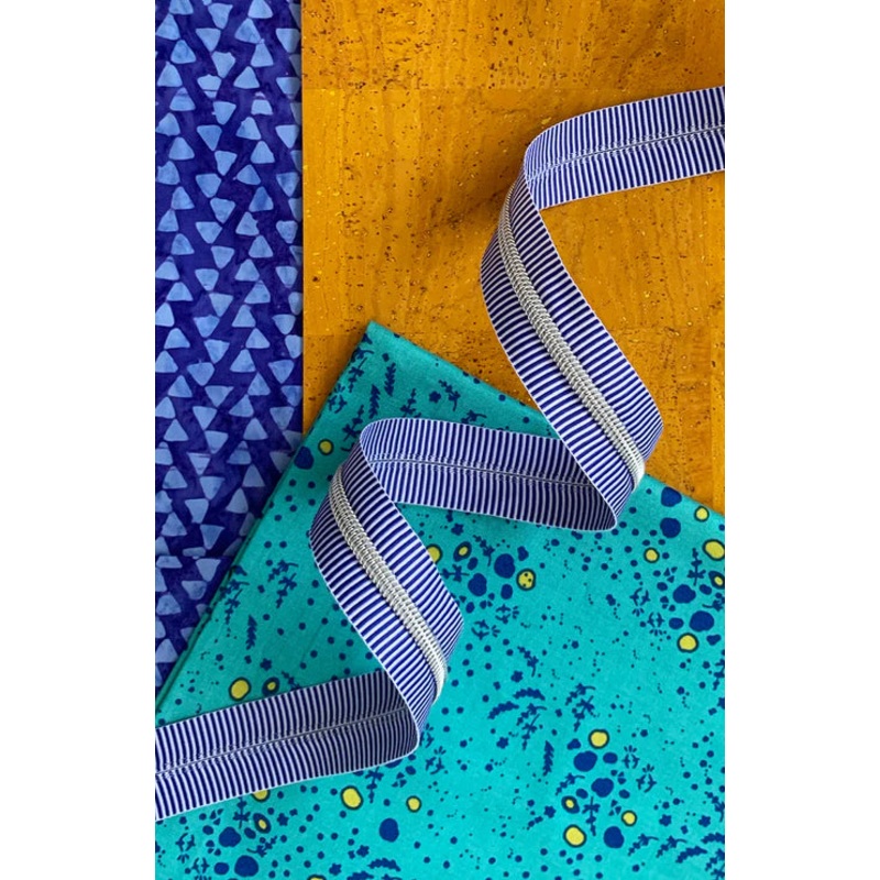 Sassafras Lane - 3 Yds Blue Stripe Zipper Tape with Nickel Teeth
