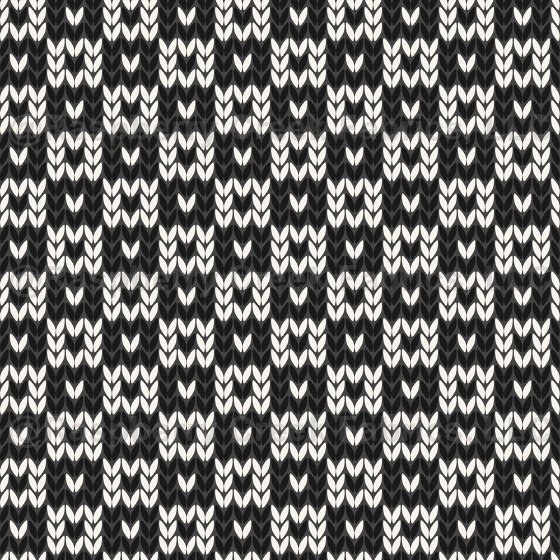 Faux Knitted Wool Checks and Heart Retro Hygge Crafty Warm Nordic Grandpa Style White Black