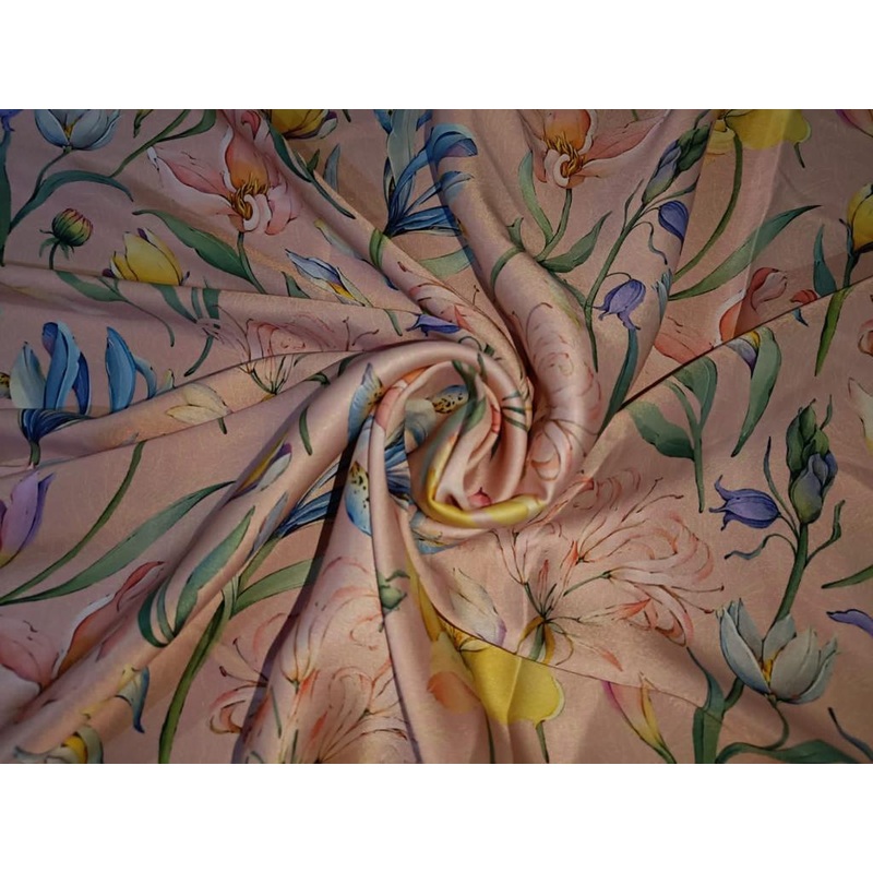 Satin fabric Floral print 54" wide available in three colors pink/yellow/green yellow