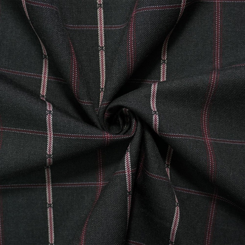 Black-Red-Multi Poly Wool Plaid-Check Twill Woven Suiting Fabric