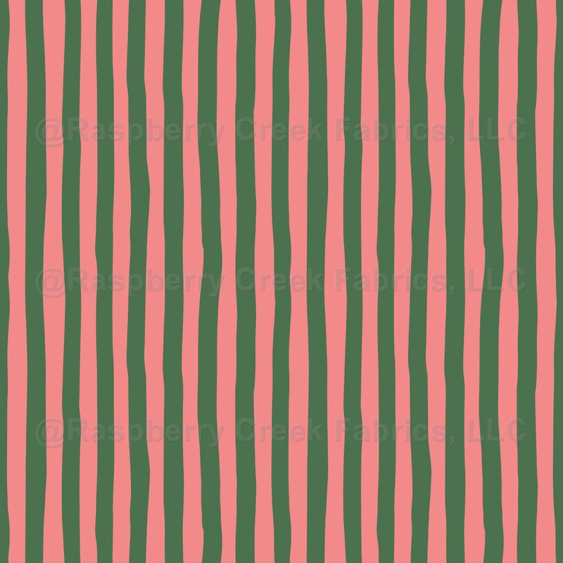 Salmon Pink & Green Wonky Stripes