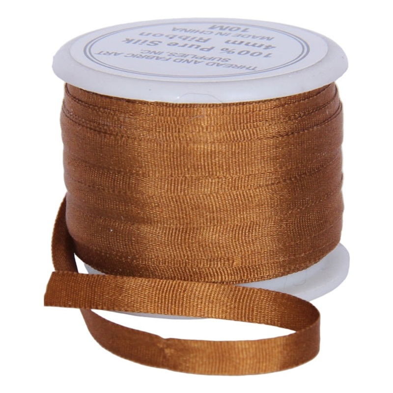 Silk Ribbon 4mm Golden Tan x 10 Meters No. 668