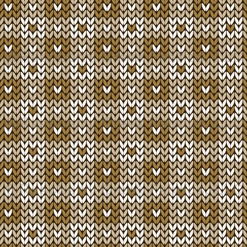 Faux Knitted Wool Gingham Retro Folk Nordic Warm Grandpa Style White and Color Hearts Golden Brown