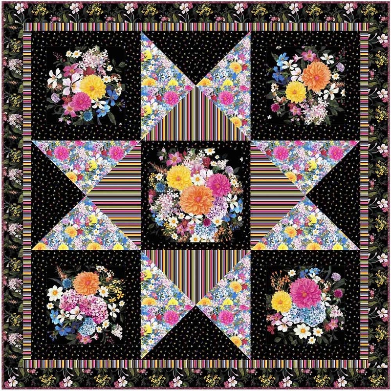 Petal Pop Star - Wendy Sheppard - Midnight Blooms by Whistler Studio - Windham Fabrics - Panel Quilt Kit