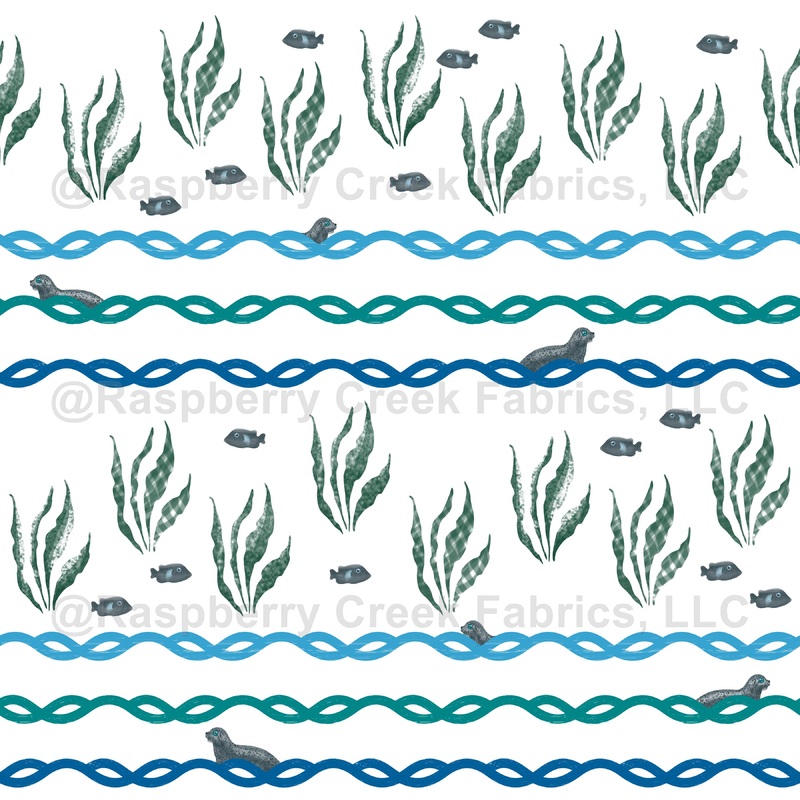 Seals Seaweed Waves on White