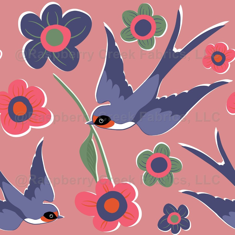 Swallow bird with flowers on pink - Wallpaper
