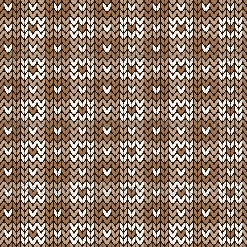 Faux Knitted Wool Gingham Retro Folk Nordic Warm Grandpa Style White and Color Hearts Latte Coffee Mocca Brown