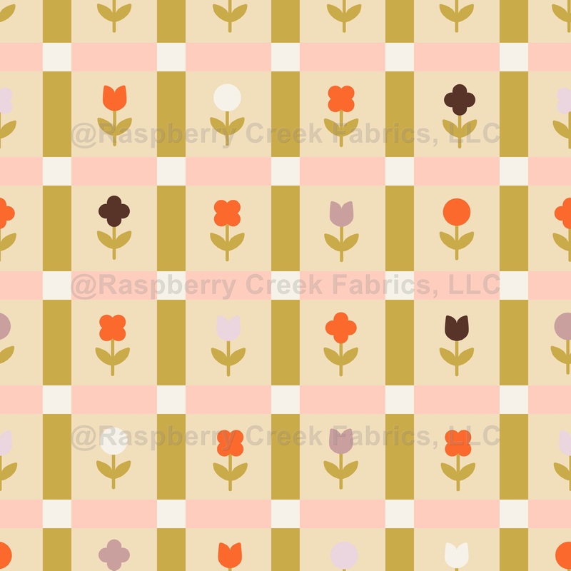 Retro Tulip Plaid - Khaki and Pink