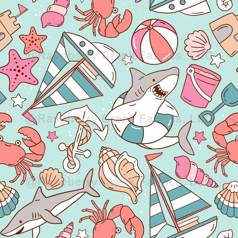 Summer Beach Shark by MirabellePrint / Mint Background