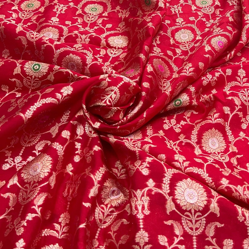Blood Red Pure Silk Brocade