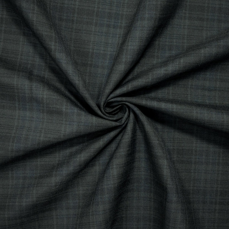 Gray-Black-Blue Tropical Wool-Poly Japanese Plaid Woven Shirting Fabric