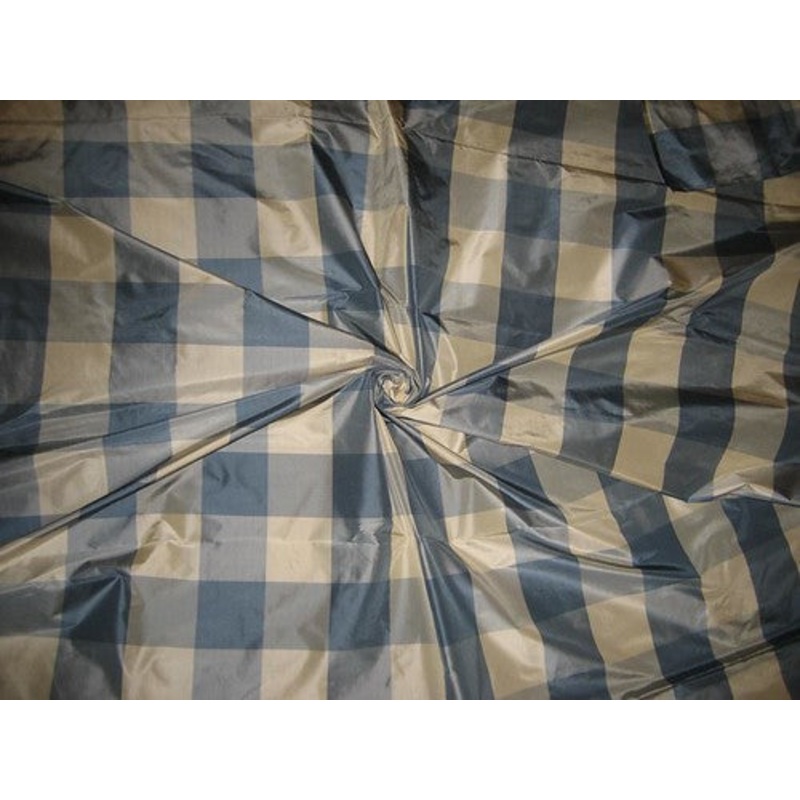 SILK TAFFETA FABRIC - dark blue and ivory plaids54" wide TAFC17