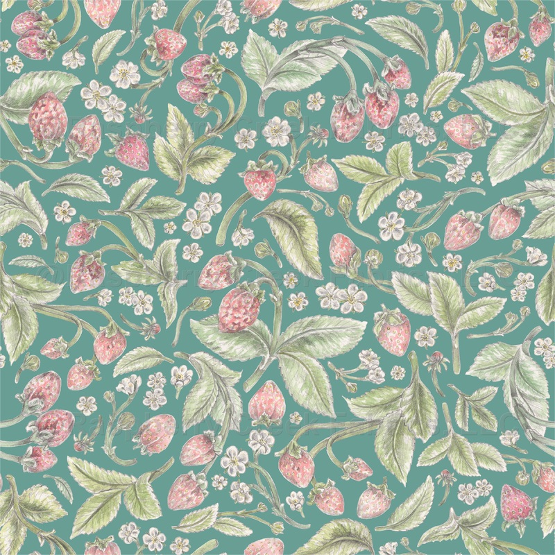 Strawberries Pattern in Aqua