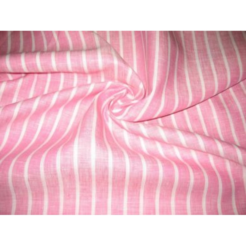 Superb Quality Linen Club Pink with white color horizontal stripe Fabric ~ 58" wide
