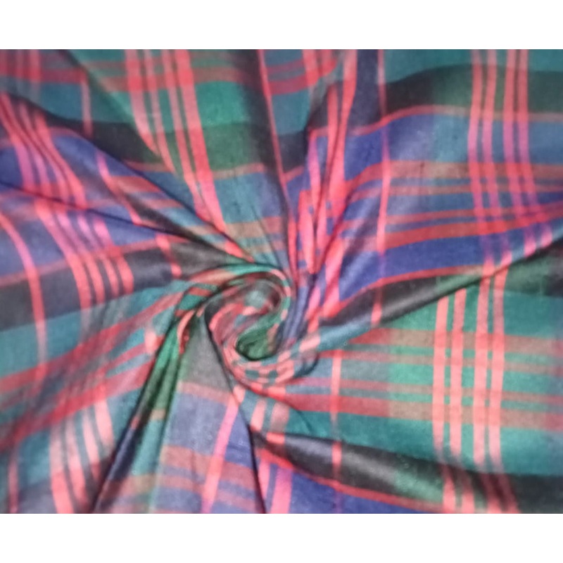 100% silk dupion red blue green tartan Plaids fabric 54" wide