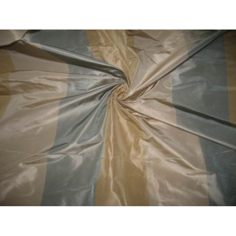 Beige,Gold and Steel Grey stripe Silk Taffeta fabric~54" wide