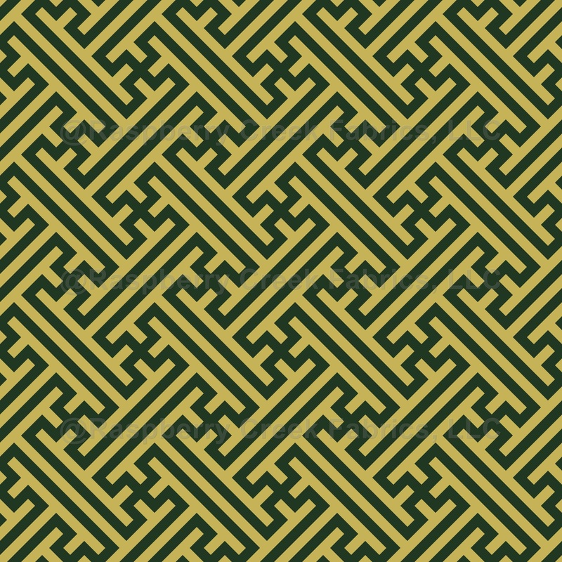 Sayagata pattern, Japanese Clothing, Yellow Gold and Dark Green