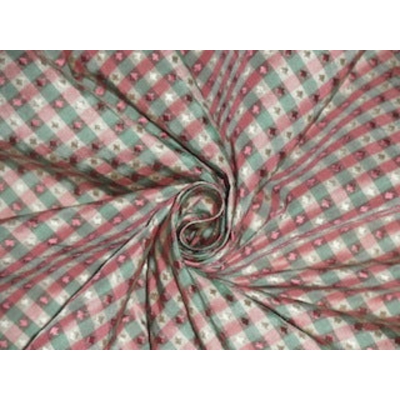 SILK TAFFETA FABRIC Pink,Mint & Cream color plaids with jacquard TAFCJ4-54" wide