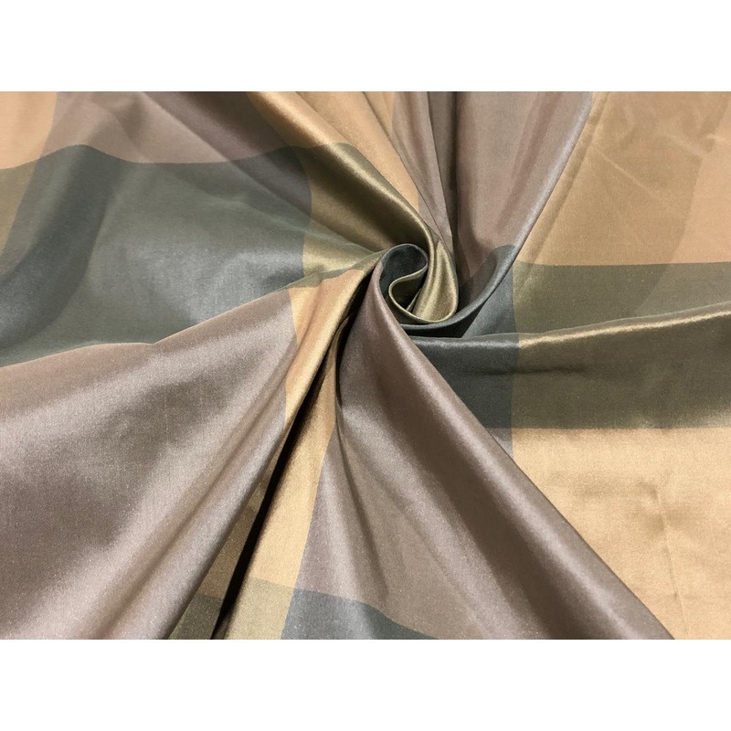 100% PURE SILK TAFFETA FABRIC PLAIDS GREENS AND TAUPE 54"wide TAFNEWC12roll