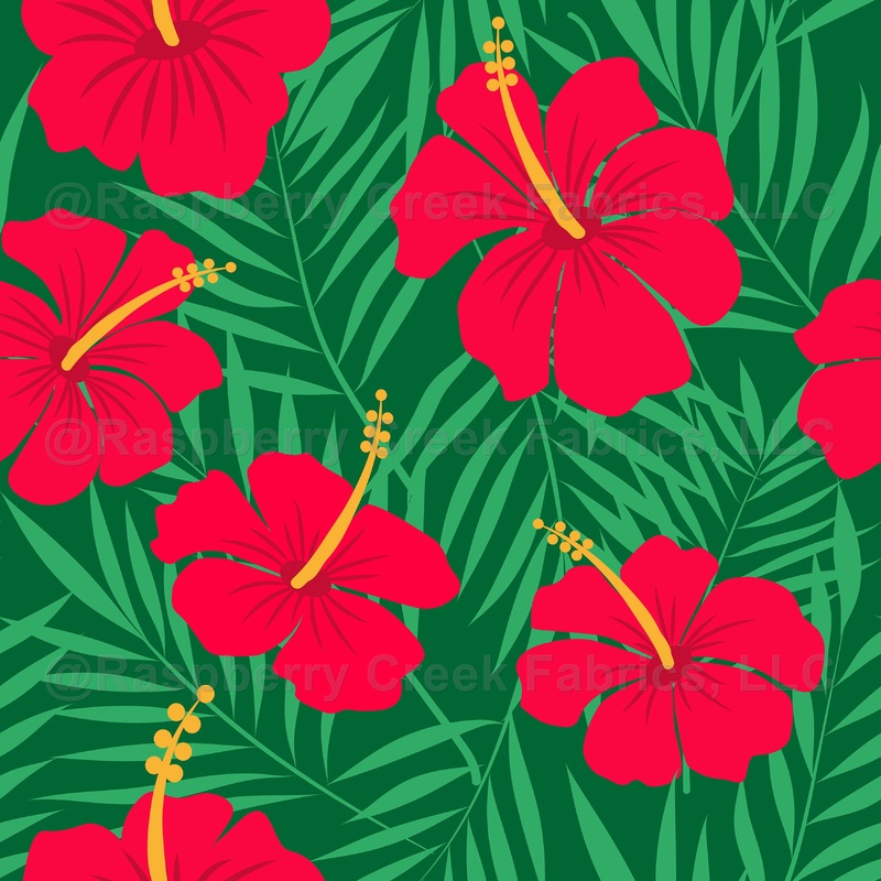 Red Hibiscus Flowers On Green Tropical Leaves
