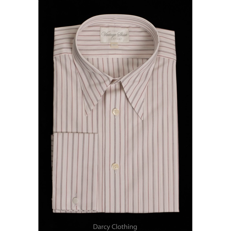 Replica Striped Fabric Spearpoint Collar Shirt | Permanent Stock (SH190R) - Colour 61 - Black, White & Pink Stripe