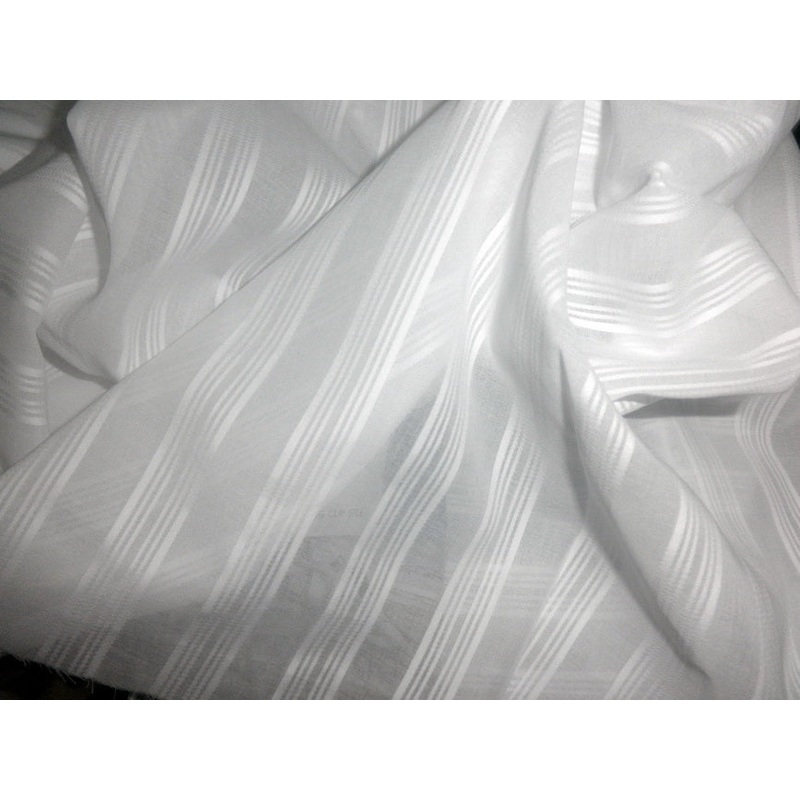 white cotton voile 58" wide / jacquard stripes