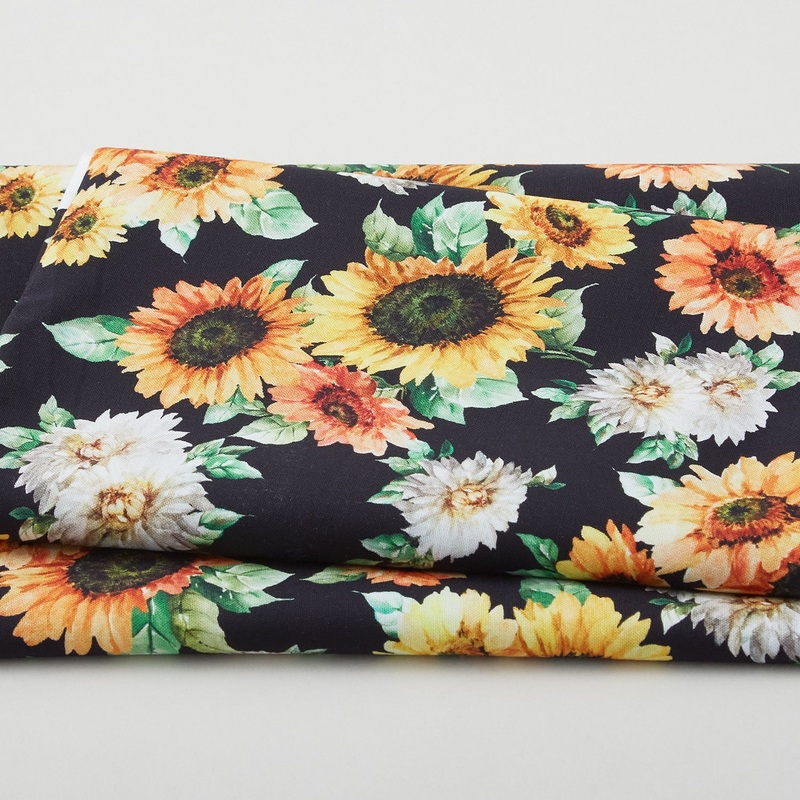 Sunflower Festival - Blooming Sunflowers Black 2 Yard Cut