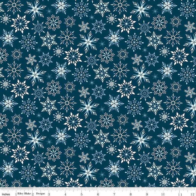 25" End of Bolt Piece - FLANNEL Winter Magic Magic Snowflakes F16787 Navy - Riley Blake Designs - Assorted Ice Snow - FLANNEL Cotton Fabric