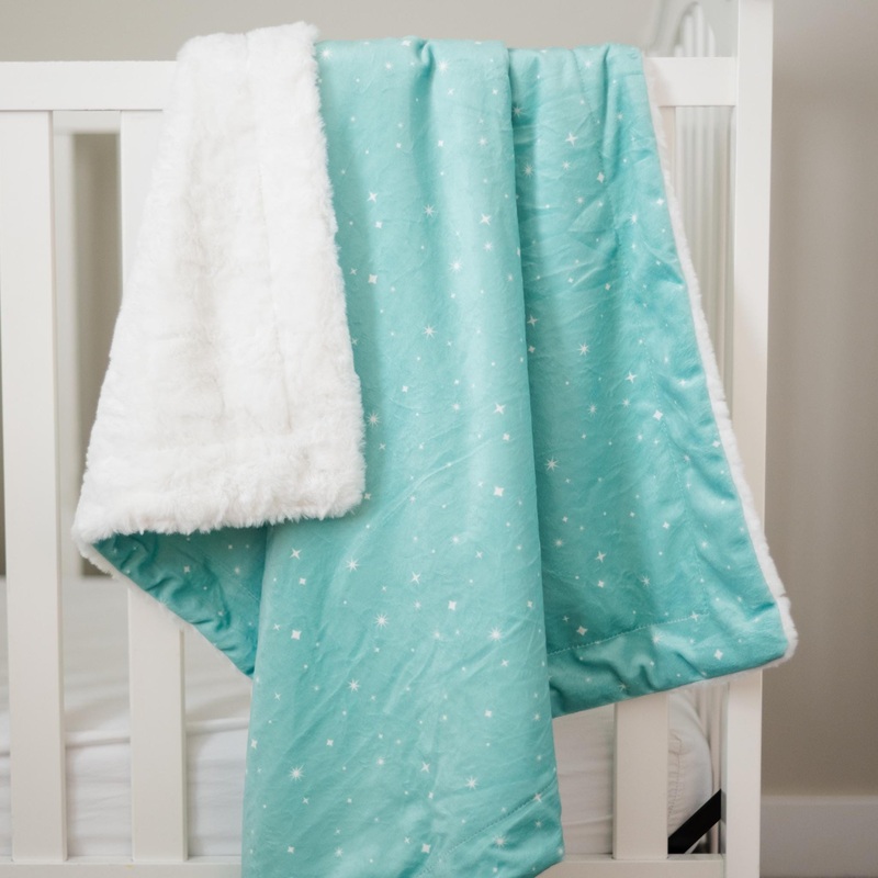 SALE Twinkling Stars Mint Baby Minky Blanket - MB6005 - Riley Blake Designs - Celestial Starry - Prepackaged Dreamy Baby Minky Blanket