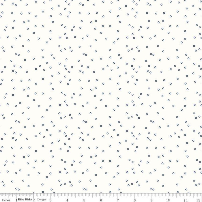 SALE Bee Backgrounds Tiny Circle C6384 Blue - Riley Blake - Circles Off White - Lori Holt - Quilting Cotton Fabric
