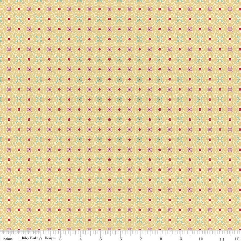SALE Cozy Christmas Wrapping Paper C5367 Yellow - Riley Blake Designs - Lori Holt - Geometric Swirls Dots - Quilting Cotton Fabric