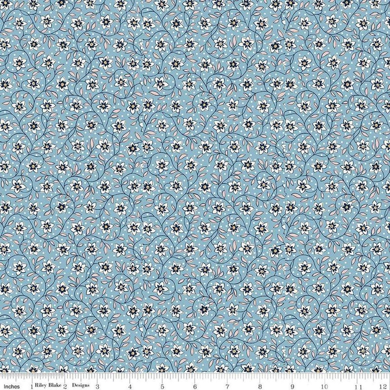 SALE Denim Florals 01667406B Lily Trail B - Riley Blake Designs - Floral Flowers - Liberty Fabrics - Quilting Cotton Fabric
