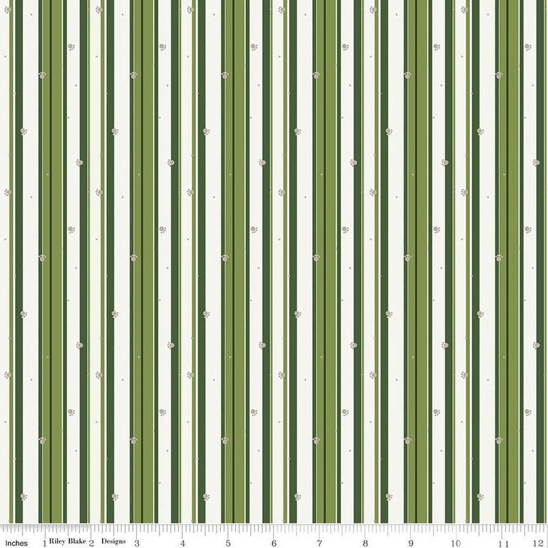 SALE Forest Friends Stripe C12695 Green - Riley Blake Designs - Stripes Striped Paw Prints Animal - Quilting Cotton Fabric