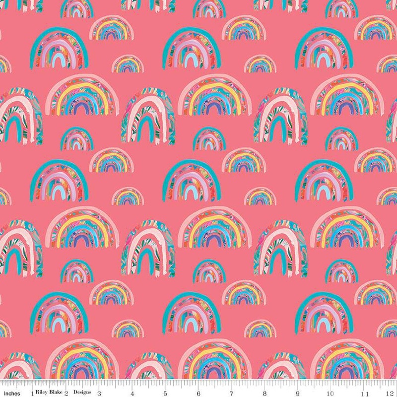 SALE Kindness, Always Rainbows CD13022 Coral - Riley Blake Designs - DIGITALLY PRINTED Rainbow - Quilting Cotton