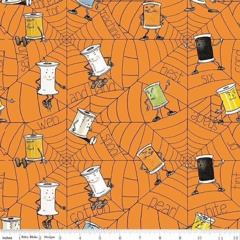 SALE Scary Scraps Spooky Spools Orange Spider Web Fabric - C17607 - Riley Blake Quilting Cotton Fabric
