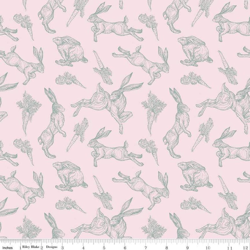 SALE Sweet Spring Bunnies C15803 Pink - Riley Blake Designs - Sketched Rabbits Carrots - Quilting Cotton Fabric