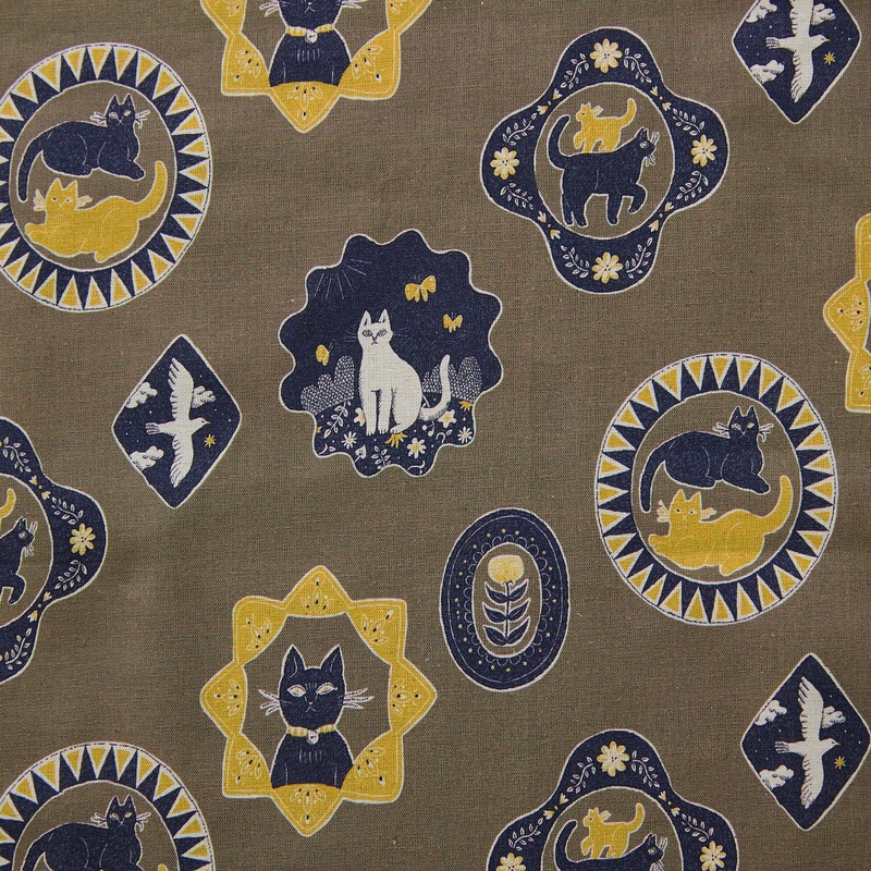 Sanae Sugimoto Cat Days Cotton Linen Sheeting - Brown EGX-9230-1 Brown