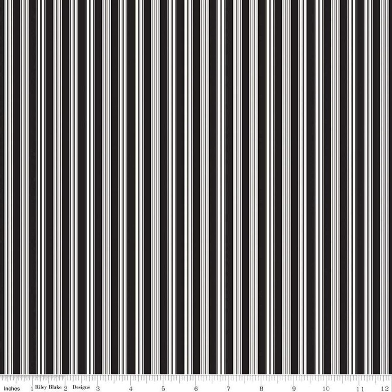 Sophisticated Halloween Ticking C14624 Black - Riley Blake Designs - Black/Cream Stripes Stripe Striped - Quilting Cotton Fabric