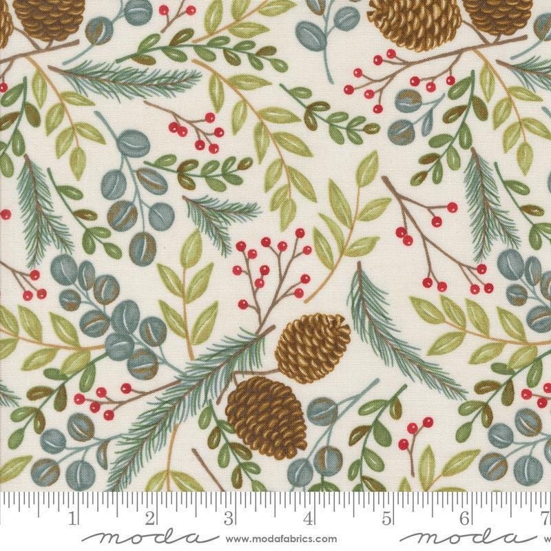 Winter Friends Woodland 56131 Snowy White - Moda Fabrics - Greenery Landscape Leaves Leaf Pinecones - Quilting Cotton Fabric